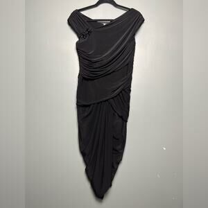 Tadashi Shoji Black Asymmetrical Draped Dress  Off The Shoulder Women’s Size L